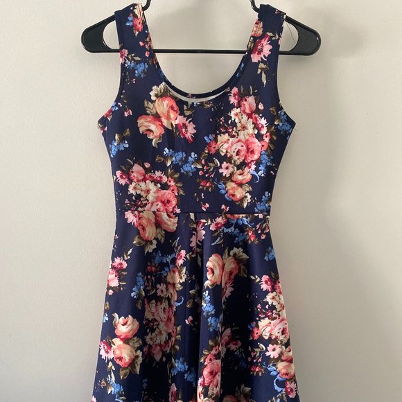 Navy Blue Floral Dress - Picture 3 of 5